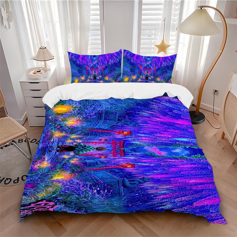 Neon Forest Adventure Printed 3pcs Bedding Set Soft Microfiber 1 Duvet Cover And 2 Pillowcases Home Bedroom Decor Xmas Gift K1666