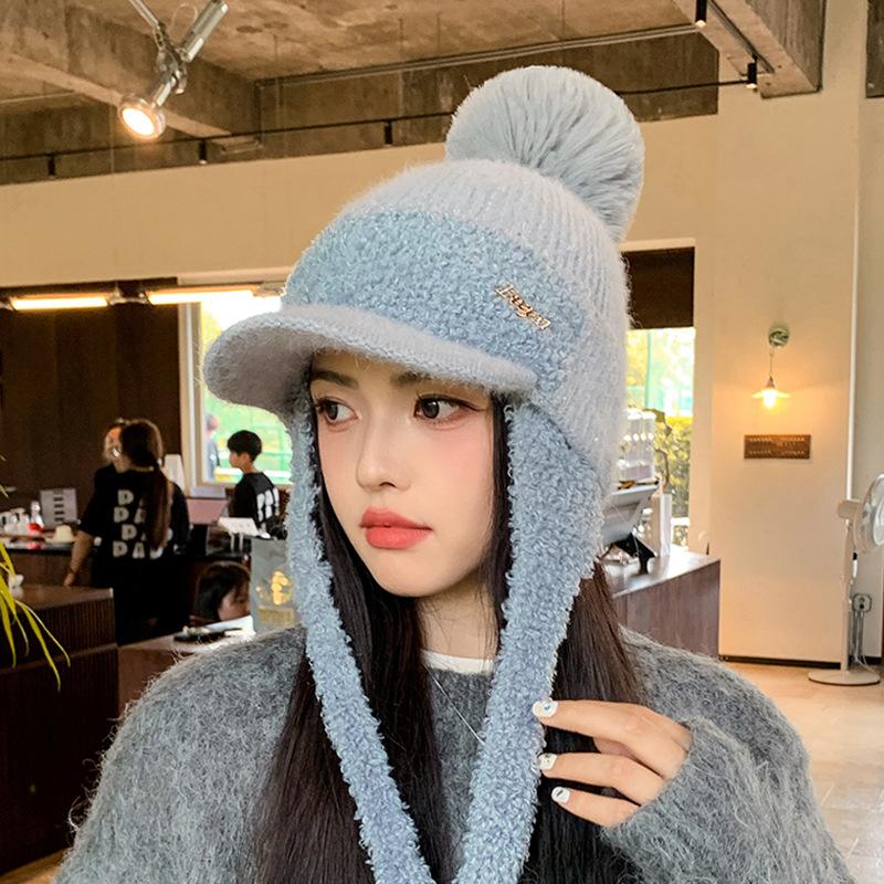 Winter Hairball Cap Children's Fleece Warm Ear Protection Duck Tongue Baseball Cap Showing Face Small Versatile Fashion Knitted Wool Cap
