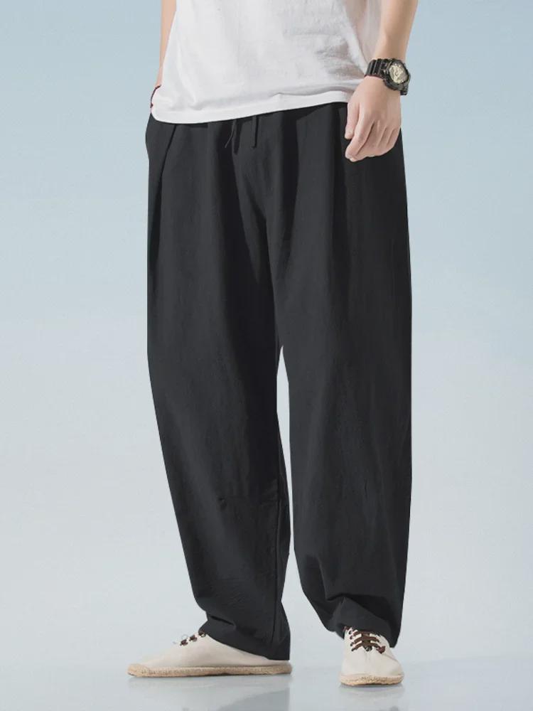 Men's Summer Thin Cotton & Linen Loose Harem Pants - Solid Color Retro Bloomers