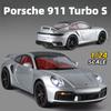 1/24 Porsche 911 Turbo S Diecast Alloy Metal Toy Car Miniature Model Pull Back Sound & Light Doors Openable Collection Gift Boy
