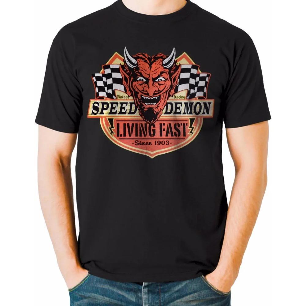 Speed Demon, Living Fast. Devil Face Retro Hot Rod Rockabilly T-Shirt. Summer Cotton Short Sleeve O-Neck Mens T Shirt New S-3XL