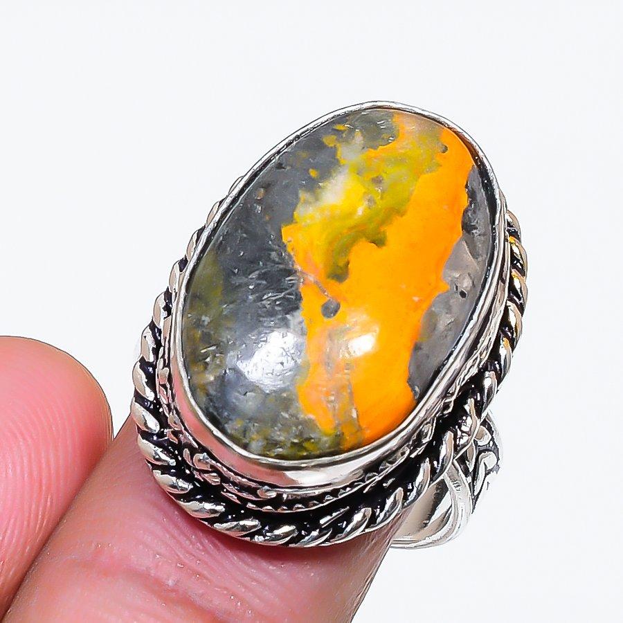 Natural Bumble Bee Jasper Gemstone 925 Sterling Silver Jewelry Ring Size 8 AR-18757