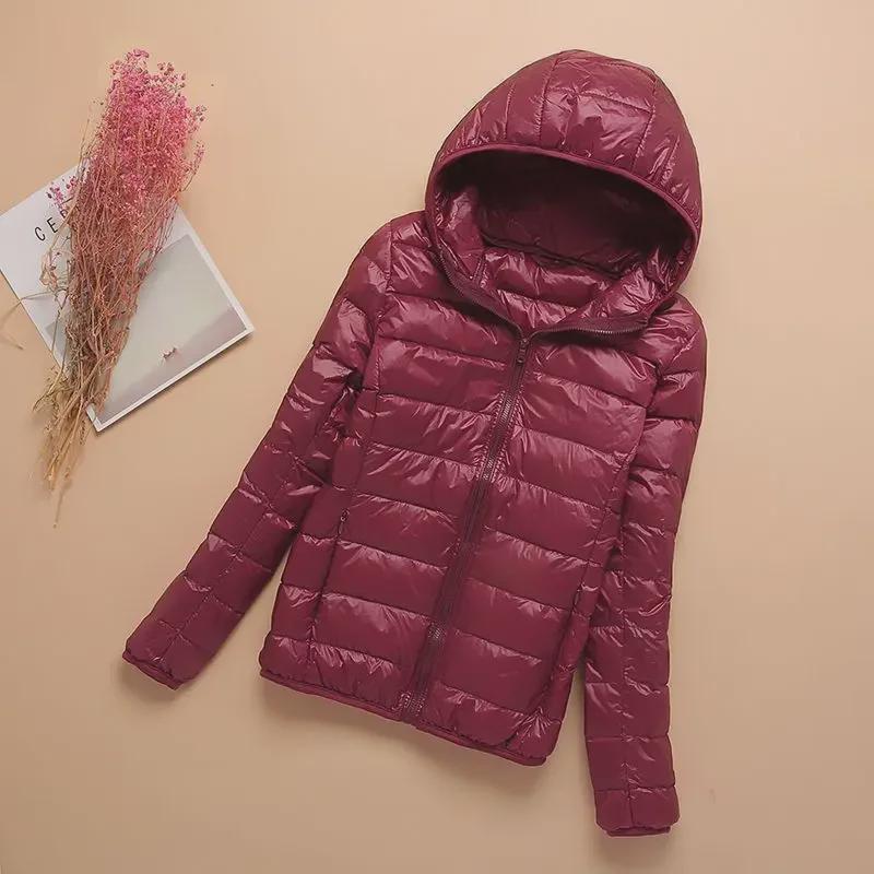 Clearance: Women's Large Hooded Thin Down Cotton Jacket - Short Style, Stand Collar