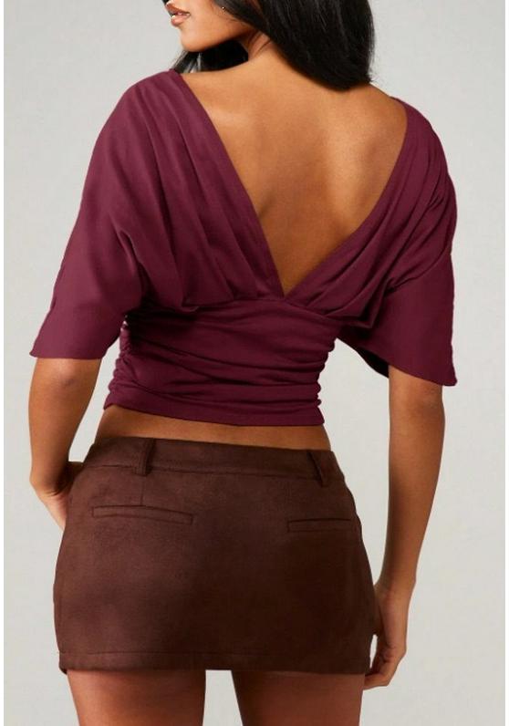 Women's V-Neck Batwing Sleeve Cropped Top - Spring Summer Collection 2026