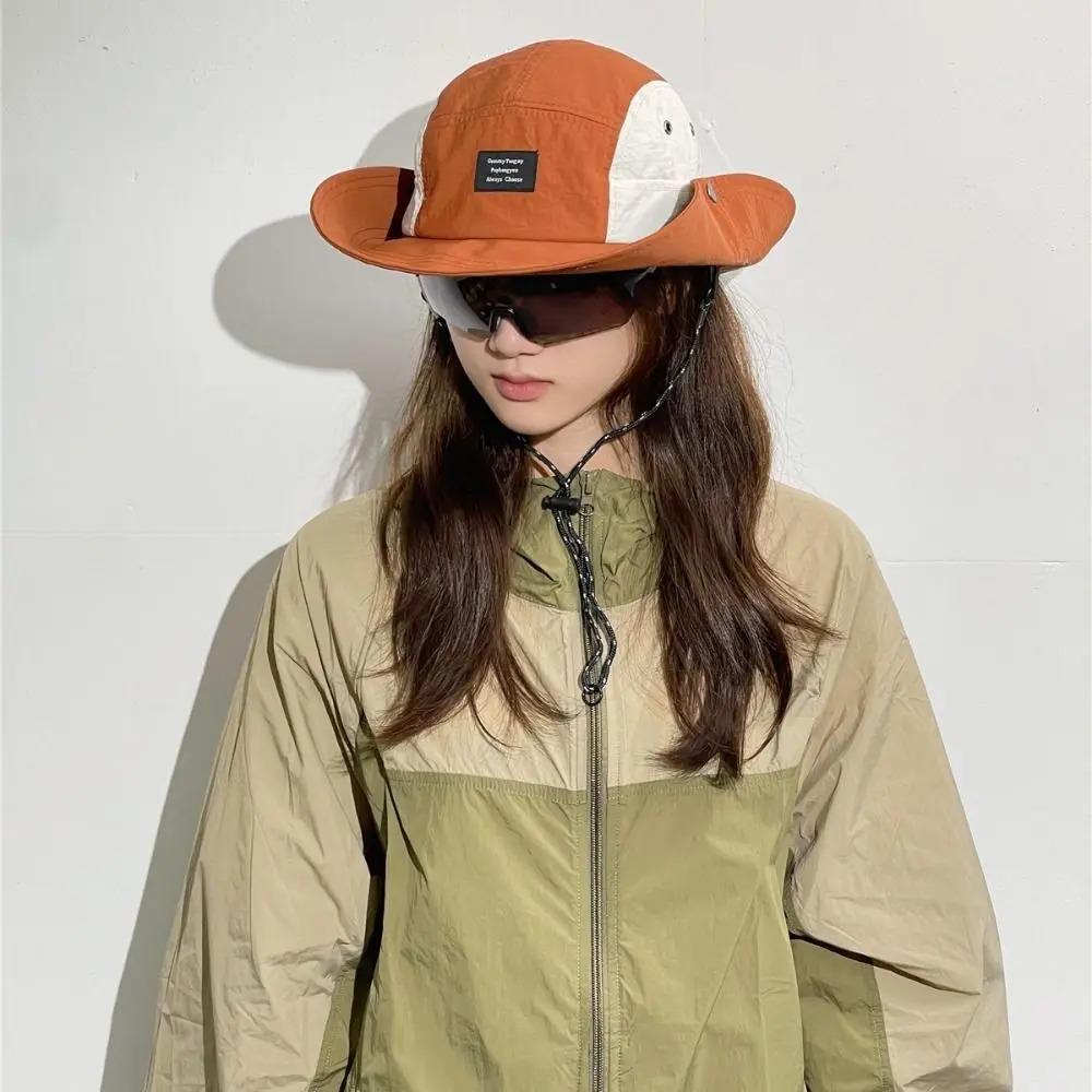 Anti-UV Quick-drying Fisherman Hat - Fashion Splicing Color, Wide Brim Drawstring, Sun Protection for Hiking Camping