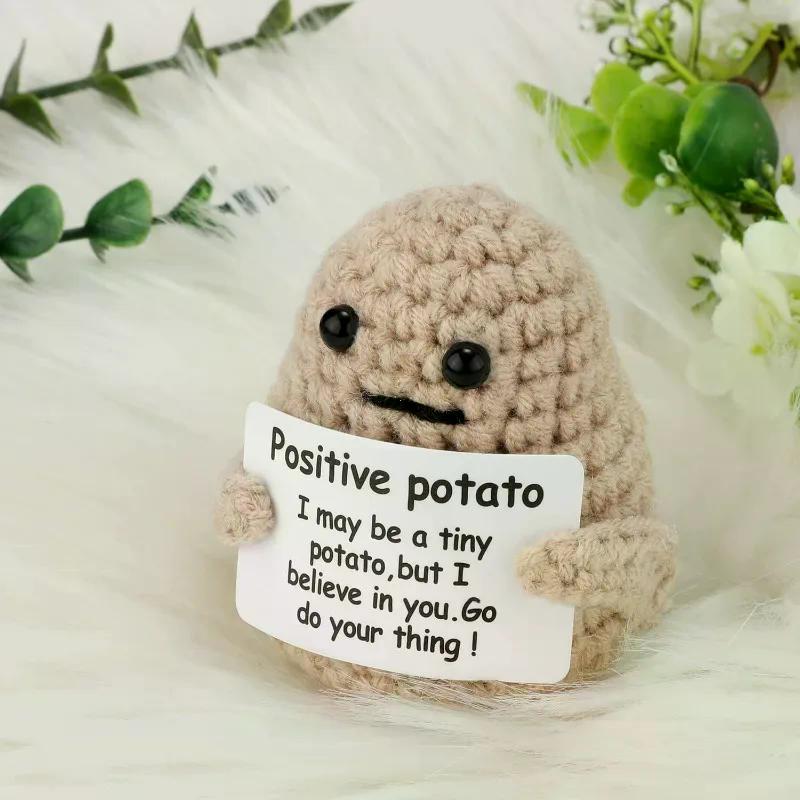 New Positive Energy Potato Hug Pocket Mini Handmade Plush Wool Knitting Doll with Card Funny Christams Gift Home Room Decoration KTY