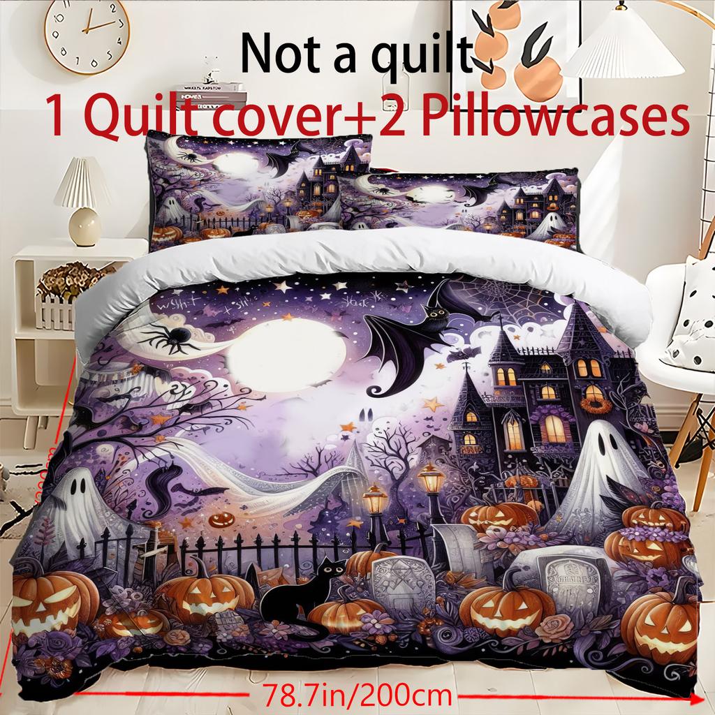 Halloween Three-piece Bedding Set Quilt Cover Pillowcase Brushed Fabric Thickened
