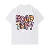 Men's 100% Cotton Crew Neck Short Sleeve T-Shirt, Fun Road Trip! Slogan Print Casual Summer Tee, Comfortable Breathable Daily Wear Top for Travel Holi