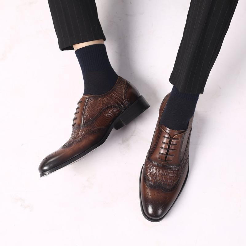 Heren Oxford Schoenen Zomer Ademend Retro Leren Schoenen Krokodillenpatroon Leren Schoen Sleehak Casual Loafers Grote Maat 39-46