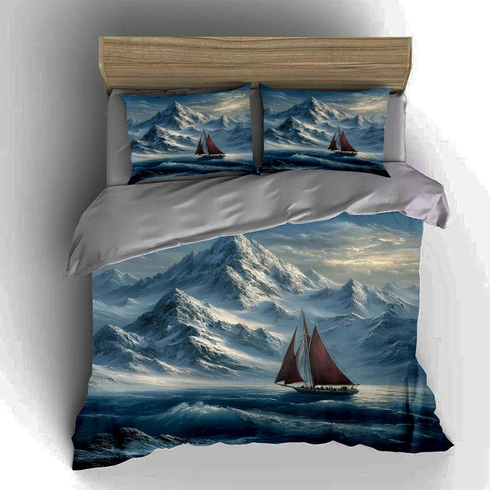 Sailing Snowy Mountains. Bedding Duvet Cover Sets Duvet Covers Pillowcases Gifts (1 * Duvet Cover 2 * Pillowcases, Without Duvet Insert)