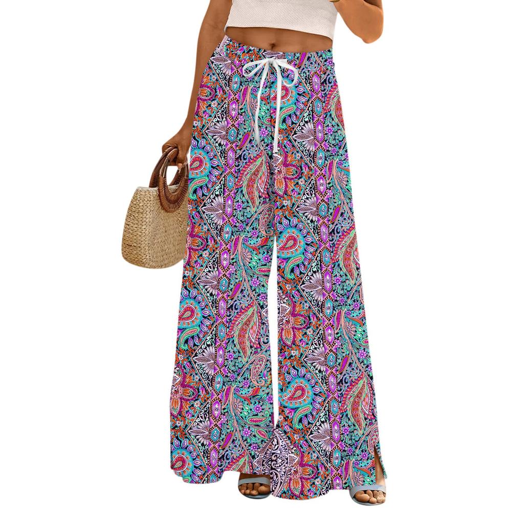 Womens Pants Wide Leg Pants With Pockets Casual Trousers Printed  Elastic Waist Sweatpants