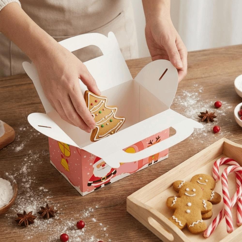 10Pcs Cartoon Print Bakery Dessert Box Paper Christmas Candy Container Theme Decoration