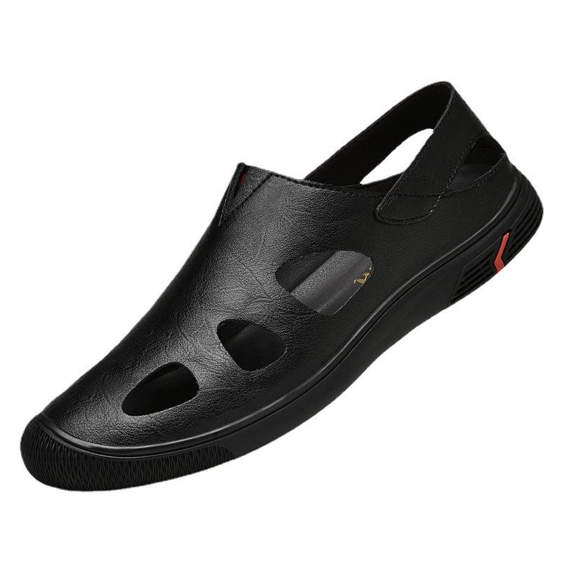 Summer Hollowed-out Breathable Sandals Men's Casual Loafers Over Feet Casual Beach Leather Shoes One Pedal Doudou Shoes Foreign Trade