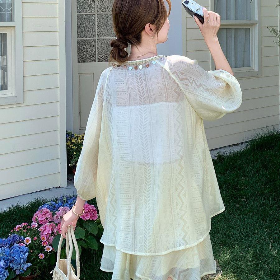 Korean Style Women's Summer Sun Protection Shirt & Shorts Set - Lightweight, Petite, Long Sleeve, Two-Piece, 2026 New Arrival