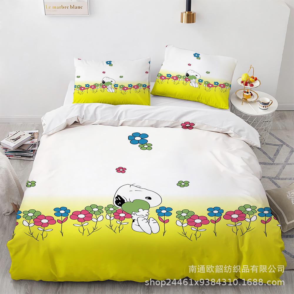 Cartoon Snoopy Bedding Sets Comforter Quilt Bed Cover Duvet Cover Pillow Case 2-3 Pieces Sets Kids Adult Size Home Decor