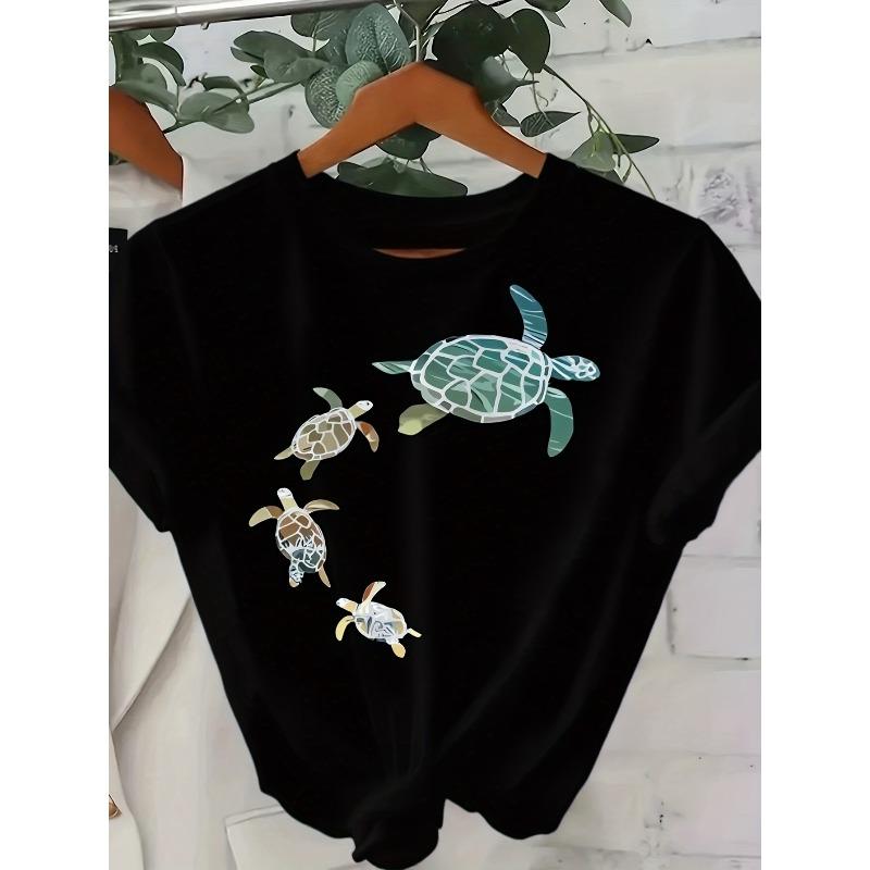 

European size Fashionable Letter Cartoon Print Women s Round Neck Pure T-shirt, Simple Design, Comfortable and Breathable 4XL