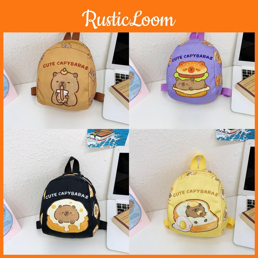 Capybara Cute Drinking Milk Tea Burger Toast Cake Cartoon Pattern Kid Backpack