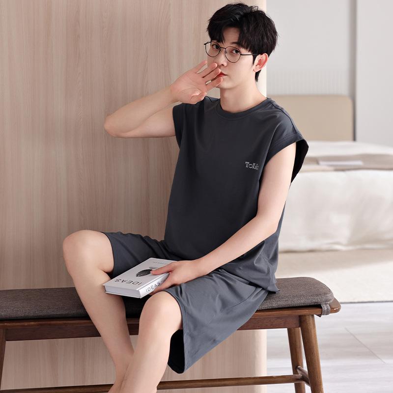 [Cool feeling] Summer pajamas men's pure cotton vest sleeveless shorts thin men's casual loungewear set summer