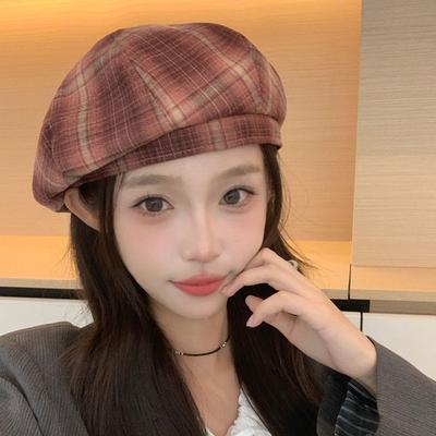 Y2K Women Newsboy Cap Harajuku Painter Hat Vintage Plaid Beret Hat  Ladies