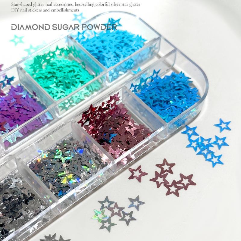 12 Grids Star Sequin Five-Pointed Star Colorful Nail Art Charm Sparkle 3D Nail Rivet Nail Decor Diy Manicure Accessories