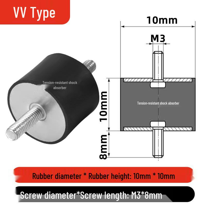 VV Type Rubber Shock Absorber with Dual External Threaded Rods - Industrial Vibration Dampening Silent Buffer Pad NHE01
