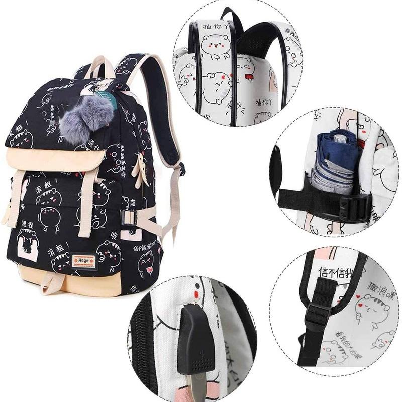 Asge Women's Fashion School Bag Kawaii Printing Backpack Girls Casual Waterproof Backpack School Teenager Daypack