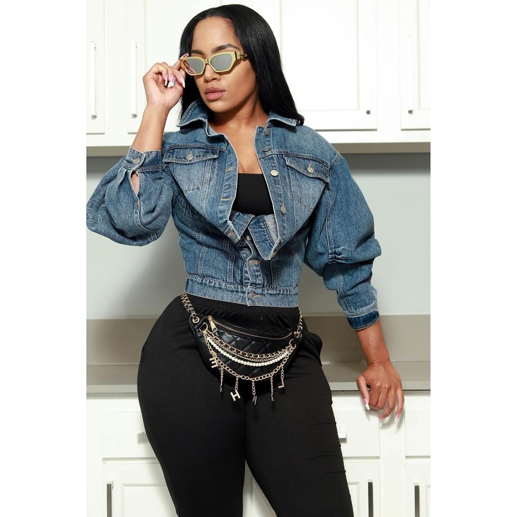 Y2K Style Irregular Denim Jacket - European & American Fashion Women's Clothing HR23091