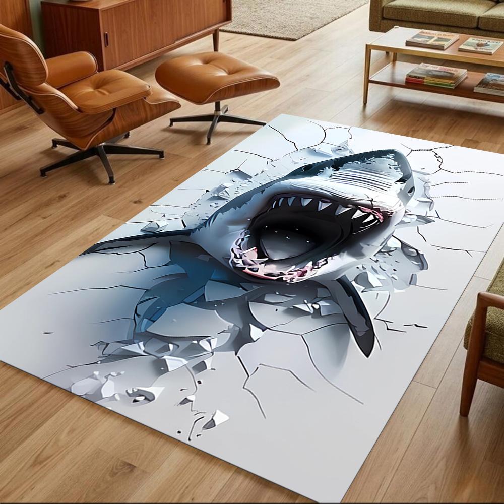 Shark Surface 2D Printed Floor Mat Shaggy Fabric Stain-resistant Surface Office & Lounge Rug Bohemian Boho Style Holiday Home Gift