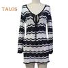 Women's Swimwear Cover-Up Striped Crochet Hollow Out Mesh Beach Dress V-Neck Tie Front Long Sleeve Summer Bathing Suit for Beach Vacation