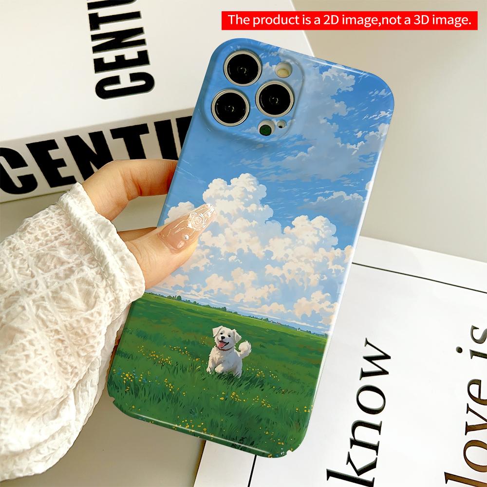 White Dog In Sunny Meadow Sky All Inclusive Film Hard Phone Case, Compatible with iPhone 18 Pro Max 17 16 15 14 13 12 11
