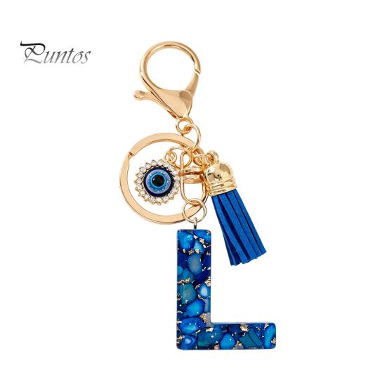 Durable Keychain Charm Blue Series Pendant, Initial Letter Key Chain with Eyes Keyring Tassel Design, A-Z Holder for Bags Backpacks Cars Accessories
