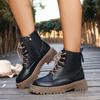Plus-Size British Style Winter New Arrival Thick-Sole Fashion Black Round Toe Side  Lace Up Fleece-Lined Women'S Ankle Boots