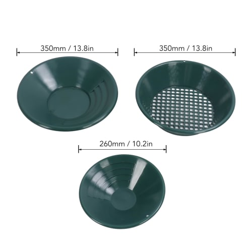 Gold Panning Kit, 3 Gold Pans for Gold Panning, Includes Small Pan, Medium Pan, and Mesh Sieve Pan, Gold Washing Pan Kit, Round Gold Dredge Prospectin