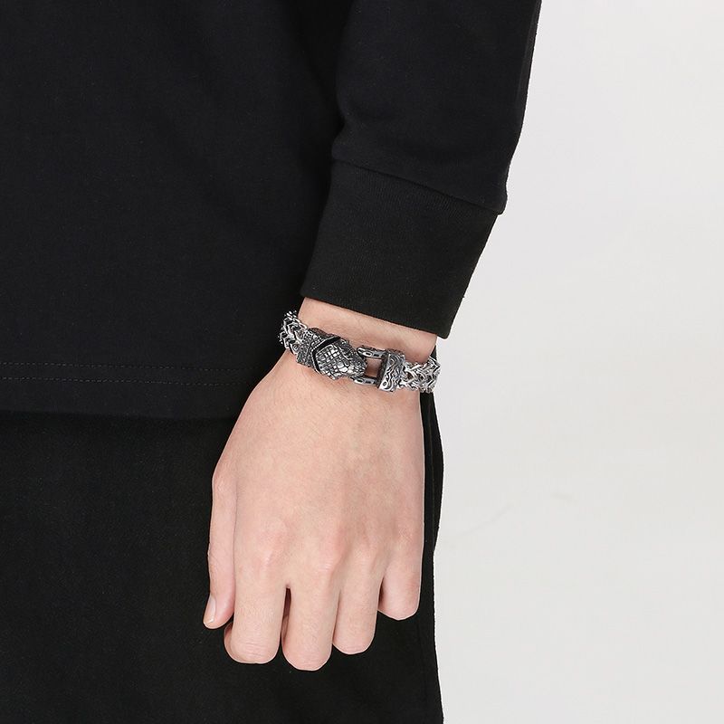 Bijuterii de Crăciun cu Șarpe Nordic Viking Cap de Șarpe Lanț Față și Spate Brățară pentru Bărbați ca Cadou pentru Prieteni