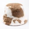 CNTANG New 2024 Women Bucket Hat Autumn And Winter Warm Cow Print Plush Fashion Panama Casual Hats For Ladies Fisherman Caps