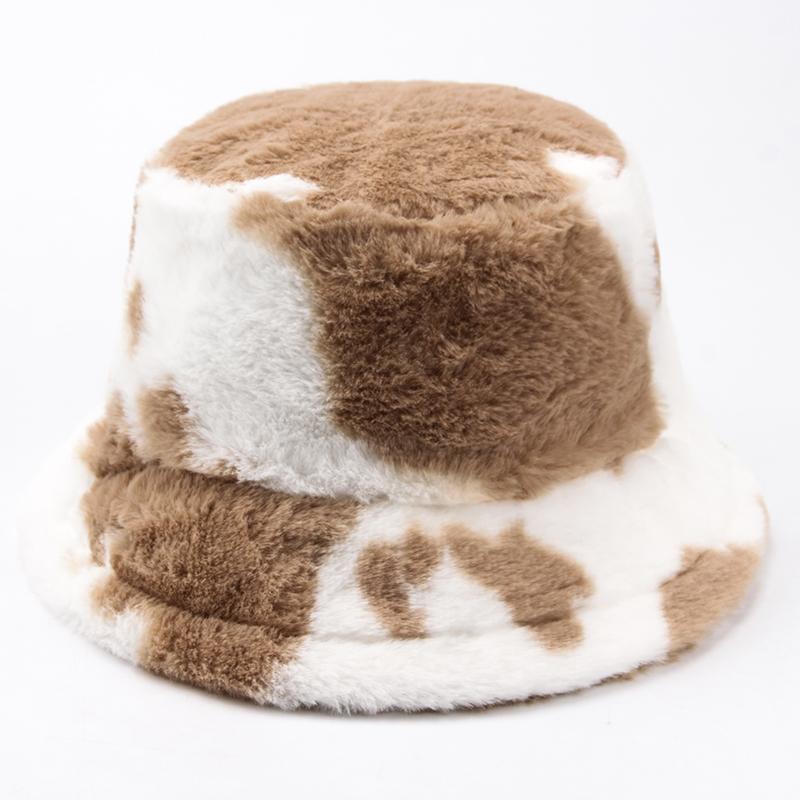 CNTANG New 2024 Women Bucket Hat Autumn And Winter Warm Cow Print Plush Fashion Panama Casual Hats For Ladies Fisherman Caps