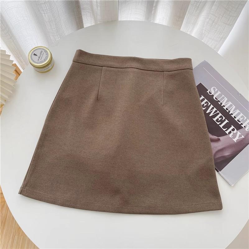 2024 Women's Plus Size High Waist Wool A-line Skirt - Black Petite Hip-Hugging Short Style for Autumn/Winter