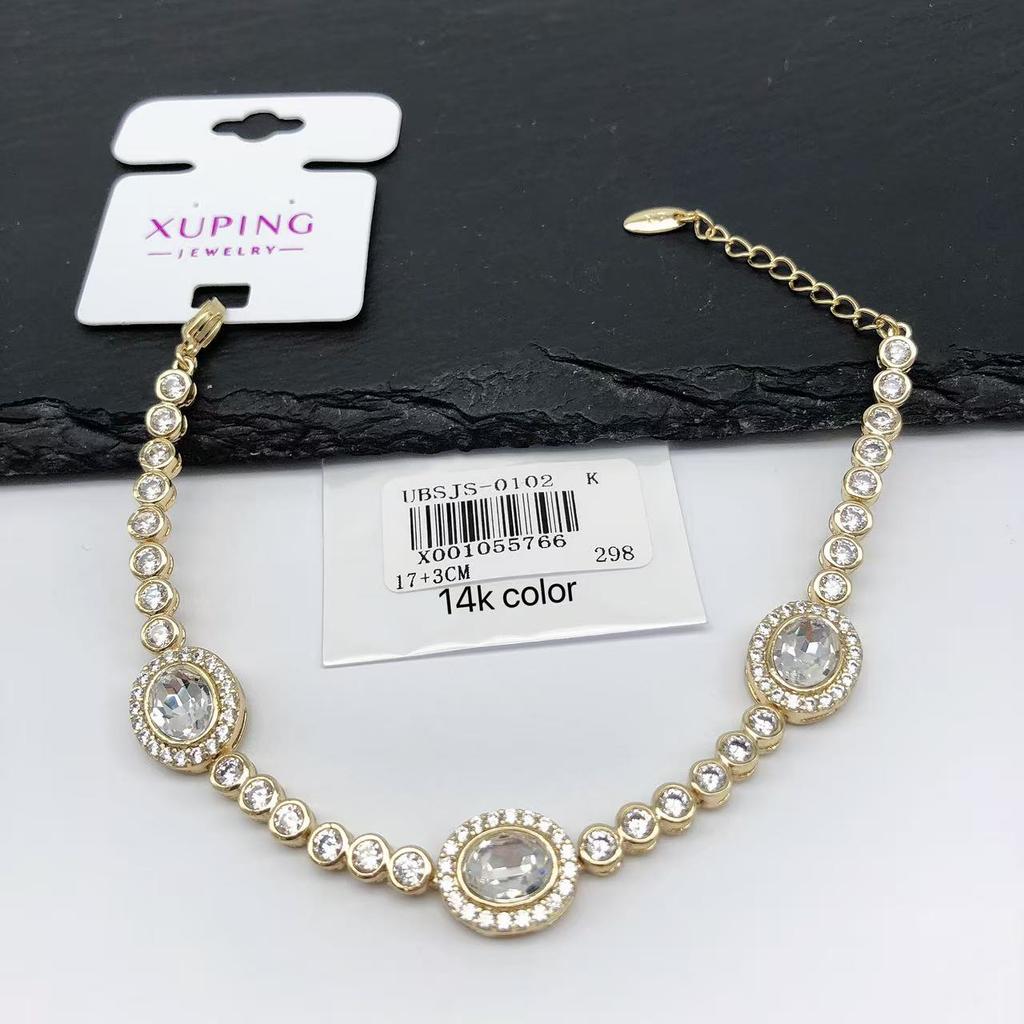 XUPING Jewelry Iced Out Synthetic CZ Colorful Gemstone Artificial Stone Clasp Gold Color Plated Pink Women Heart Tennis Bracelet