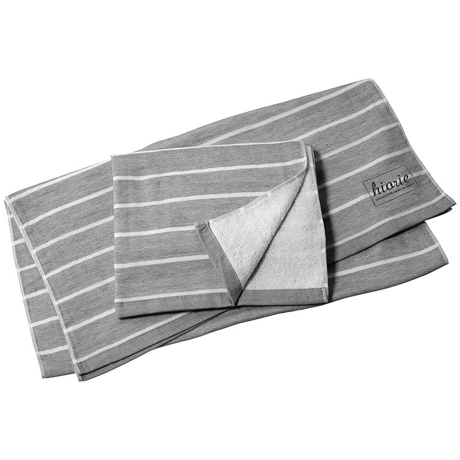 

hiorie Border Gauze Bath Set of Senshu Towel Japanese-made Towels, 2, Charcoal,