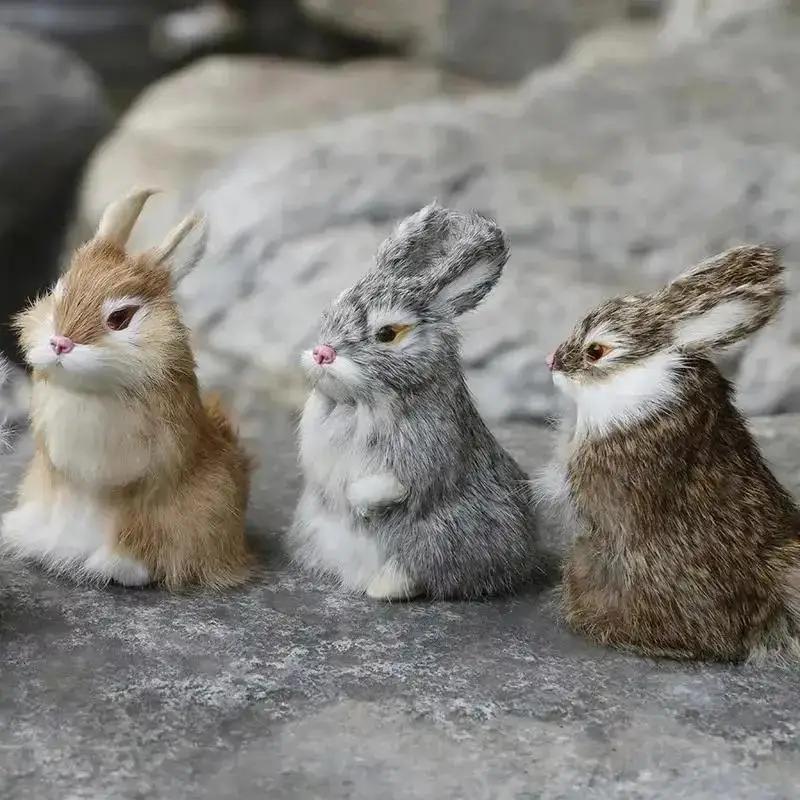 1 Pcs 14CM Simulated Rabbit Animal Model Rabbit Home Decoration Crafts Animal Rabbit Fur Handicrafts Figurines Miniatures