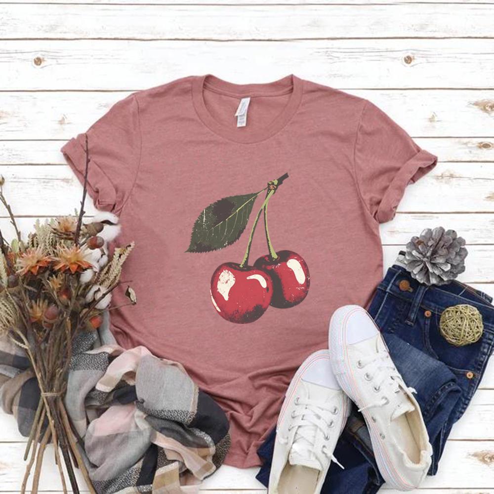 T-shirt Cerise Vintage T-shirt Fruit Été Femme T-shirts Décontractés Manches Courtes Amoureux de Cerise Cadeau Vêtements Rétro Femme