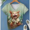 3D Printed Women's V-neck T-shirt with Kitten Pattern Versatile Summer Fresh Women's Edition T-shirt Breathable Machine Washed Outdoor Top