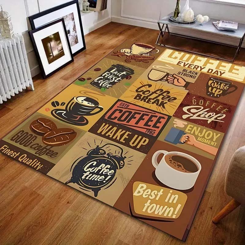 3D Vintage Kaffeekarte Druck Teppich Modernes Wohndekor Bereichsteppich Große Größe für Geschenke Wohnzimmer Schlafzimmer Bettseite Sofa Bodenmatte