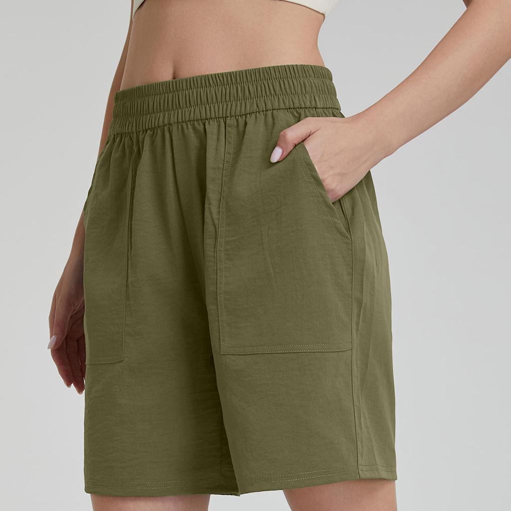 Women Casual Elastic Waist Shorts with Pockets Relaxed Fit Lightweight Drawstring Athletic Lounge Bottoms for Daily Wear