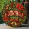 Vintage Christmas Wreath Metal Wall Art Festive Poinsettias Bells Ribbon Gift Home Decor Kitchen Holiday Office Garden
