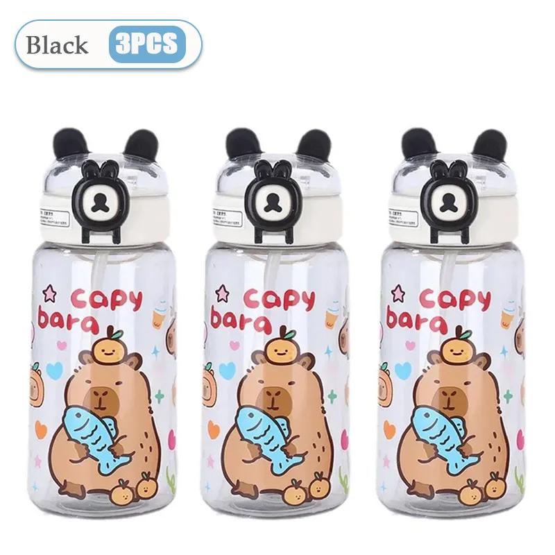 1-10PCS Capybara Cartoon 550ml Portable Large-capacity Water Bottle Sports Straw Cups Student Plastic Water Cups Water Bottle