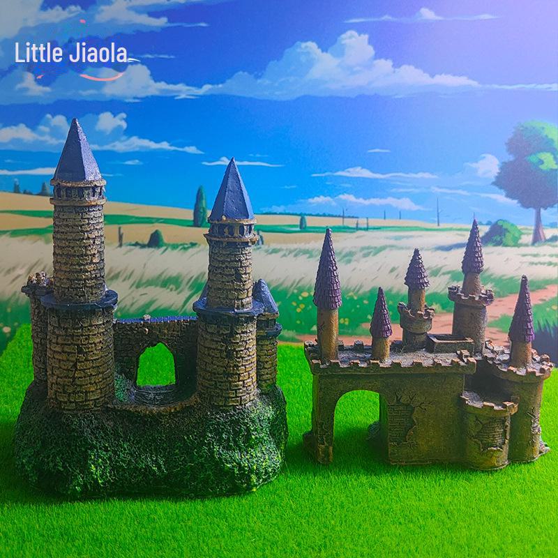 European-Style Castle Fish Tank Ornament - Antique Manor Design for Landscaping and Gardening