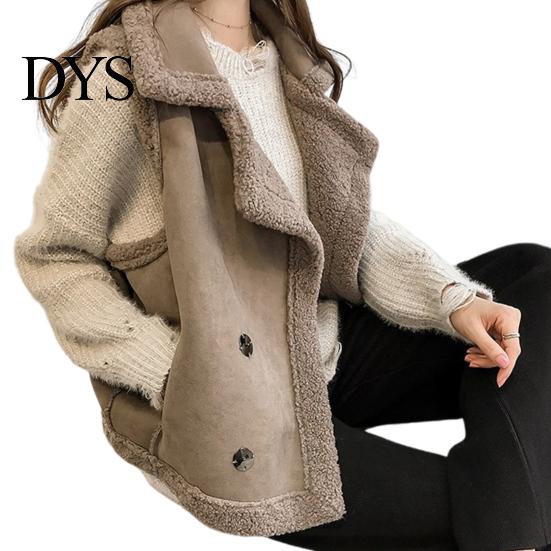 Sleeveless Waistcoat Women Lapel Double-Breasted Short Style Solid Cardigan Color Casual Thickened Velvet Lining Vest Coat