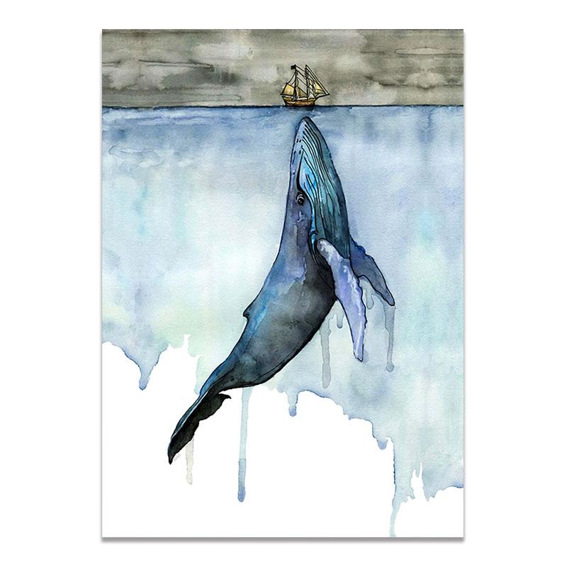

Настенные картины в скандинавском стиле с изображением морских китов, лодок, животных, холст, акварель и принты для гостиной, постер, домашний декор 40x60cm No Framed