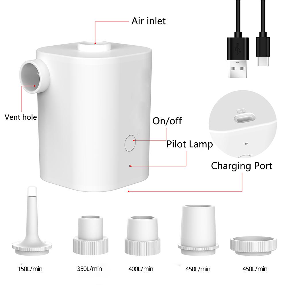 Portable Mini Air Pump With 2500Mah Battery Usb Rechargeable To Inflate Deflate